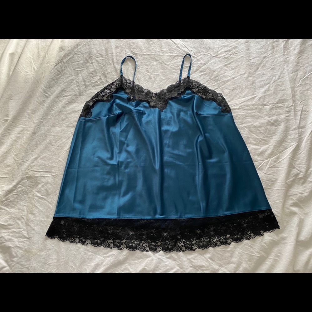 Cacique teal satin chemise slip or nightie 22-24